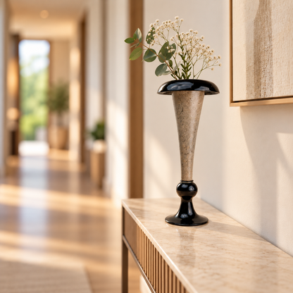 flared rim speckle glass vase in black grey