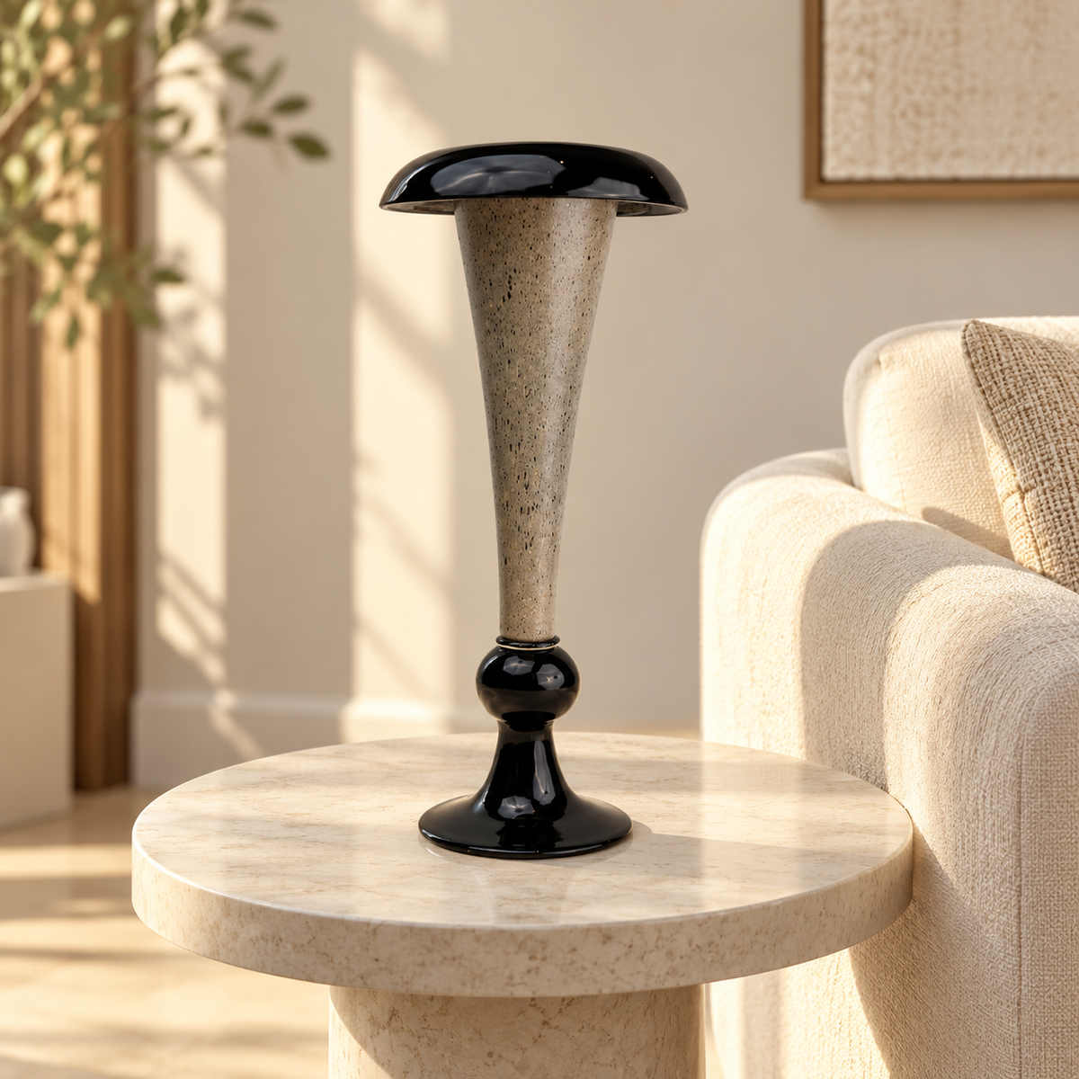 flared rim speckle glass vase in black grey