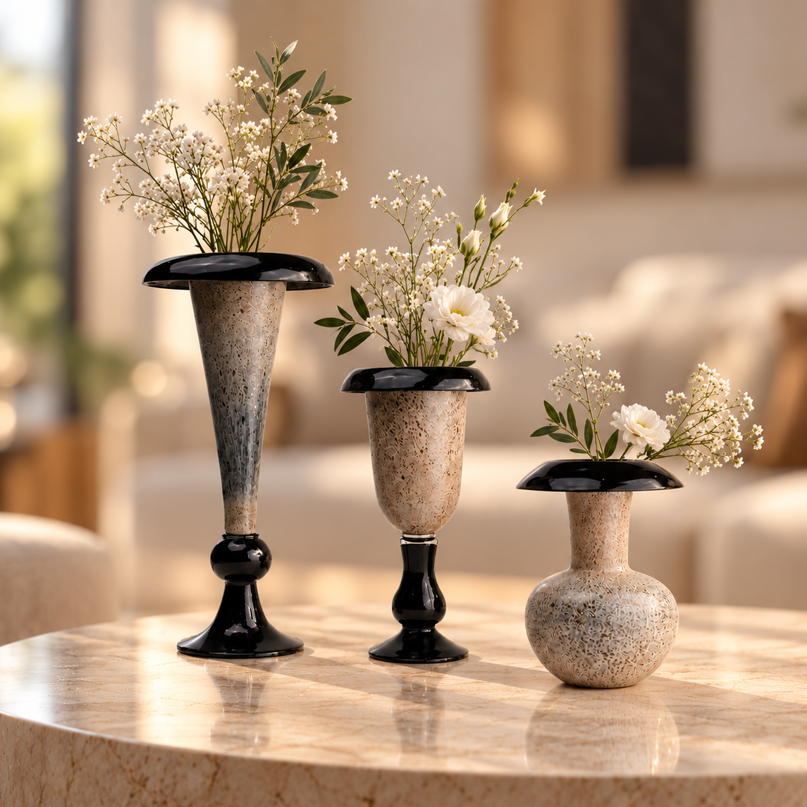 flared rim speckle glass vase in black grey