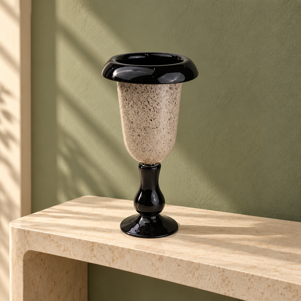 flared rim speckle glass vase in black grey