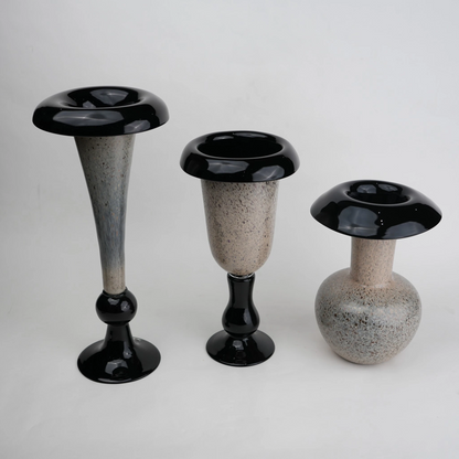 flared rim speckle glass vase in black grey