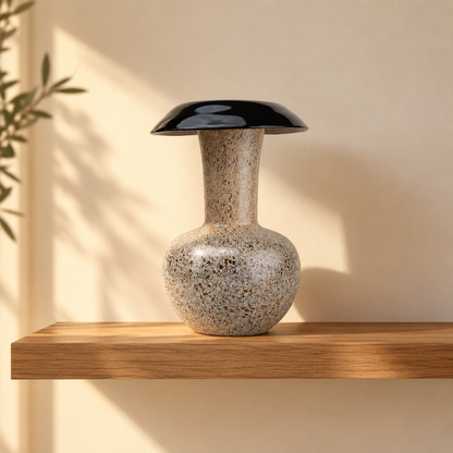 flared rim speckle glass vase in black grey