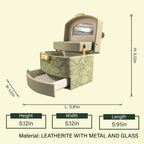 Sage green jewelry organizer box with ring holder and storage compartments