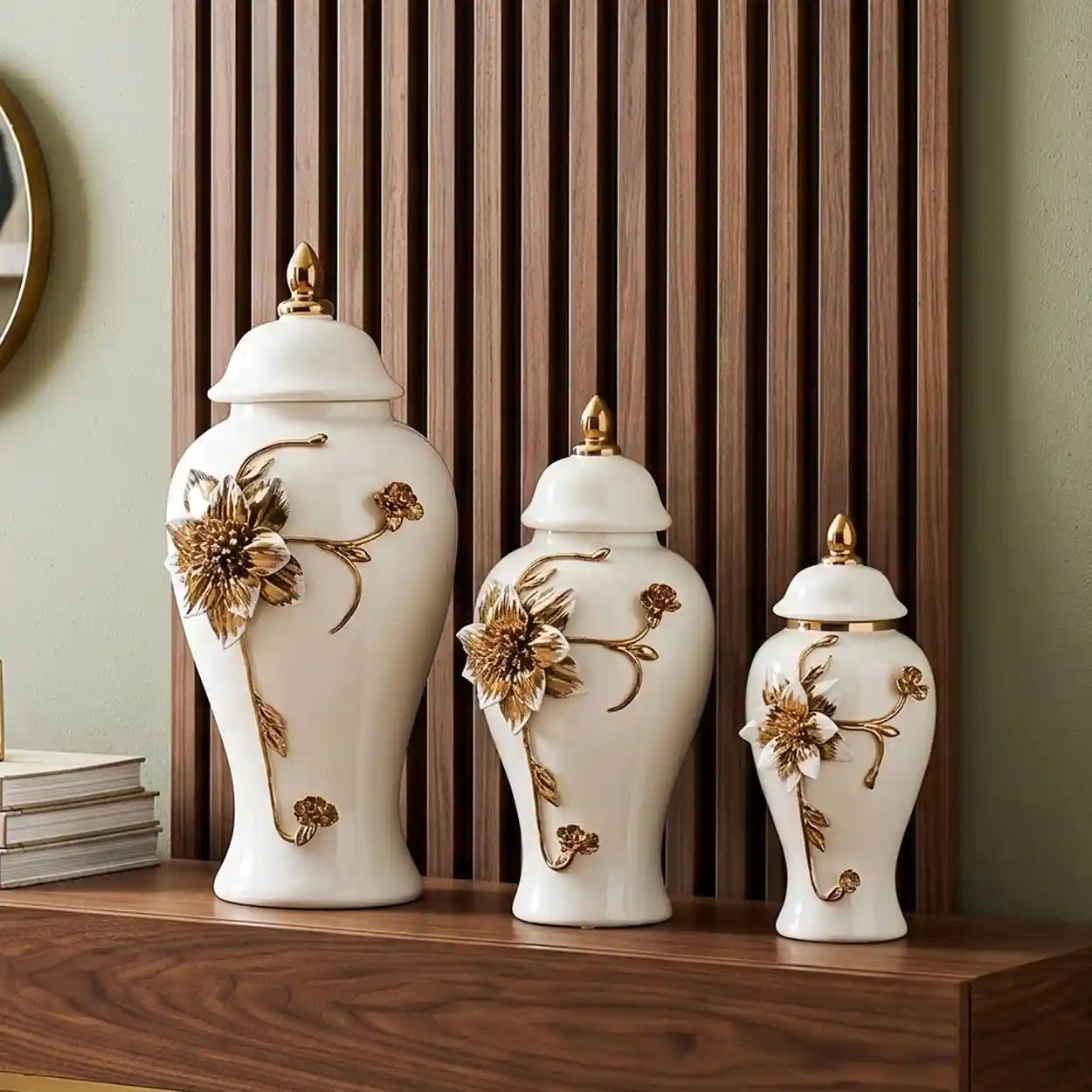 Floral Stem Ceramic Jar