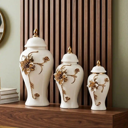 Floral Stem Ceramic Jar