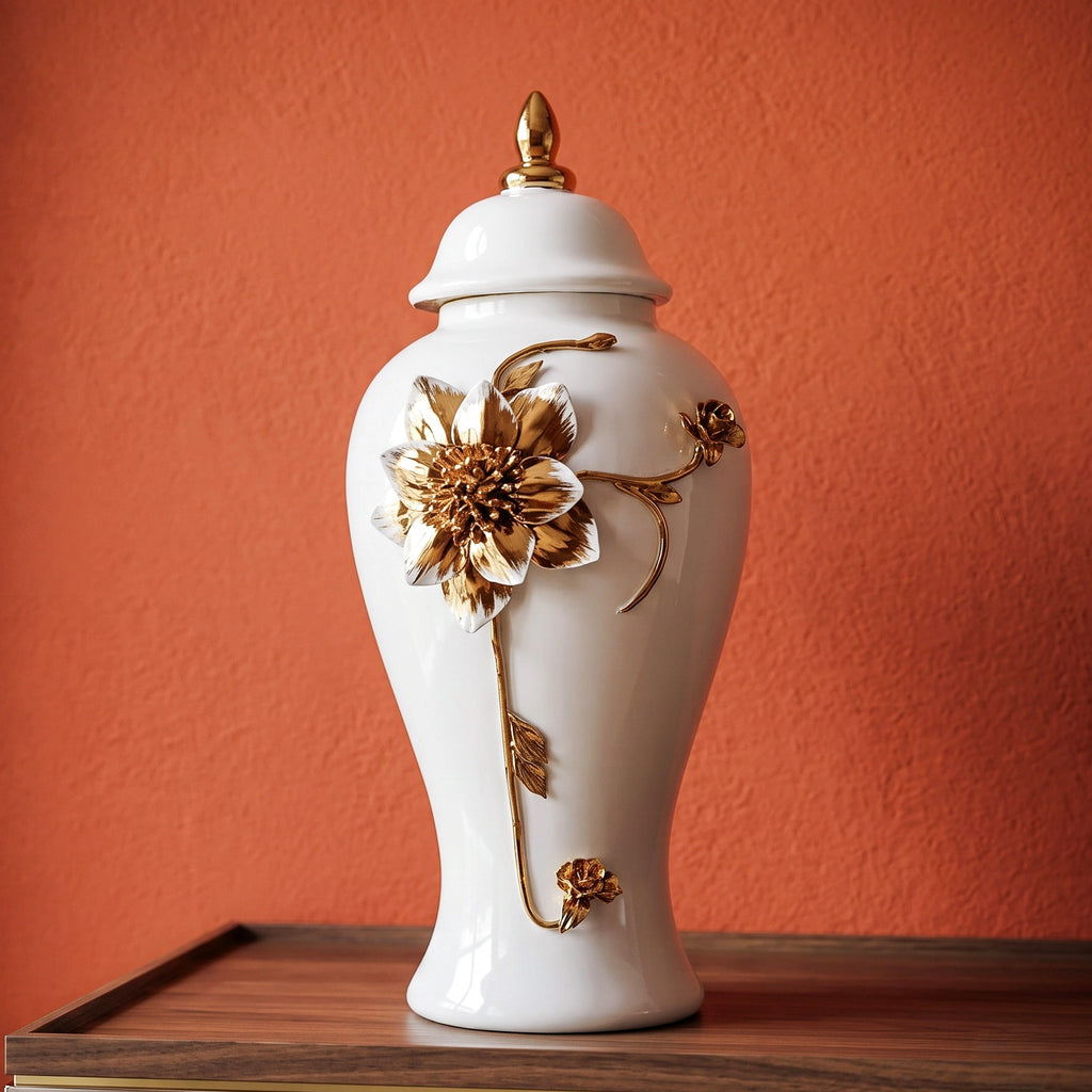 Floral Stem Ceramic Jar