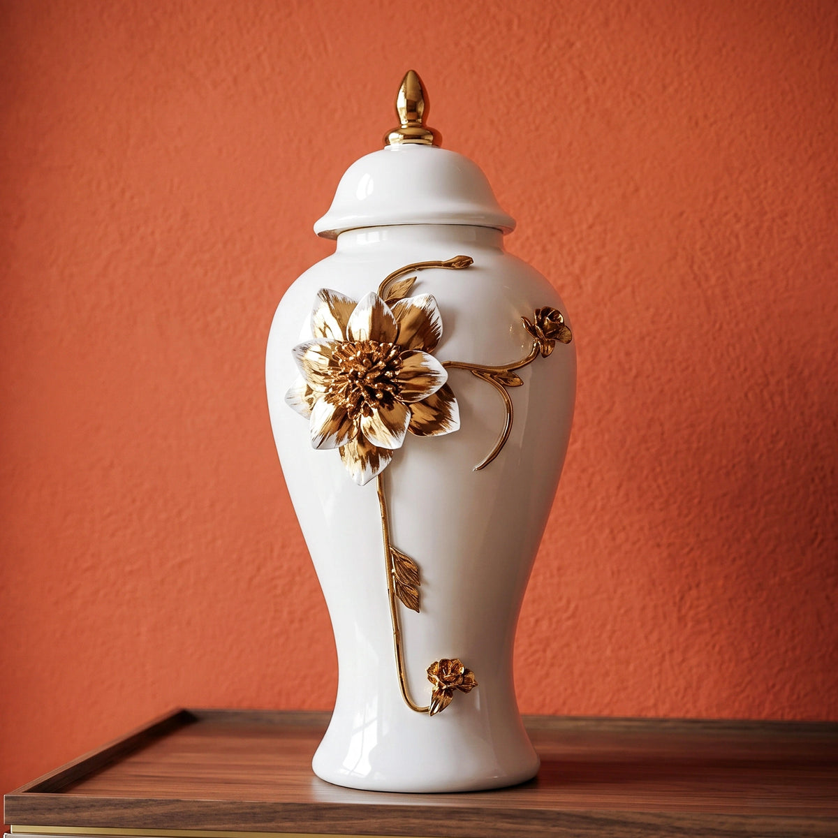 Floral Stem Ceramic Jar
