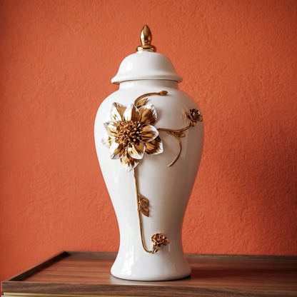 Floral Stem Ceramic Jar
