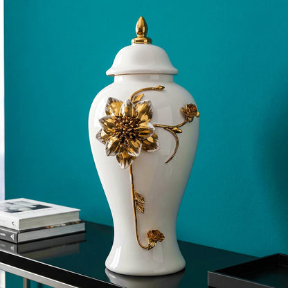 Floral Stem Ceramic Jar