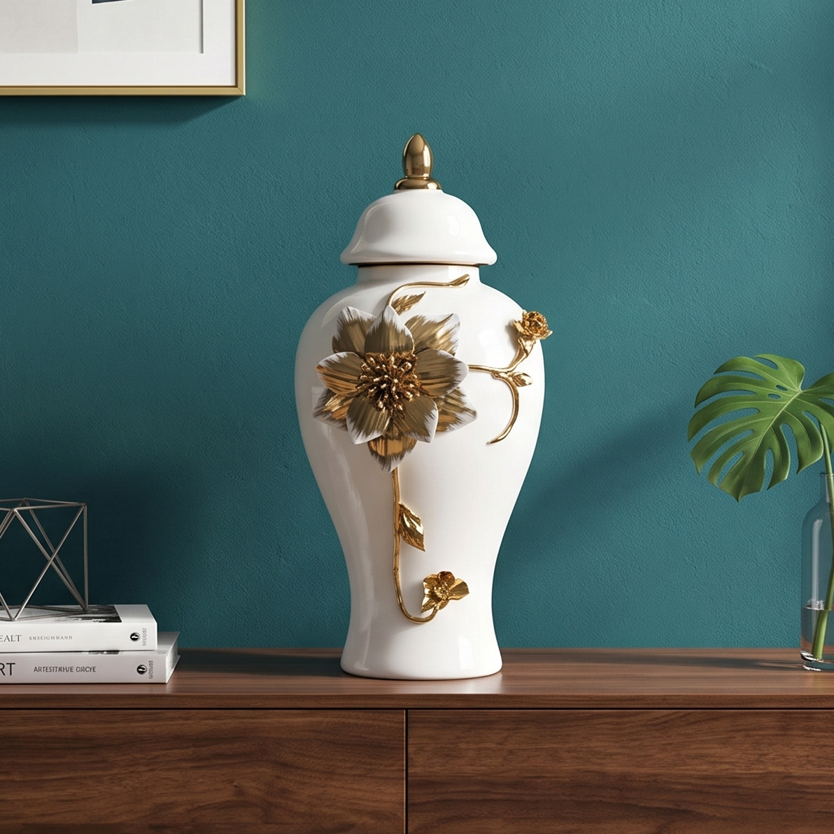 Floral Stem Ceramic Jar