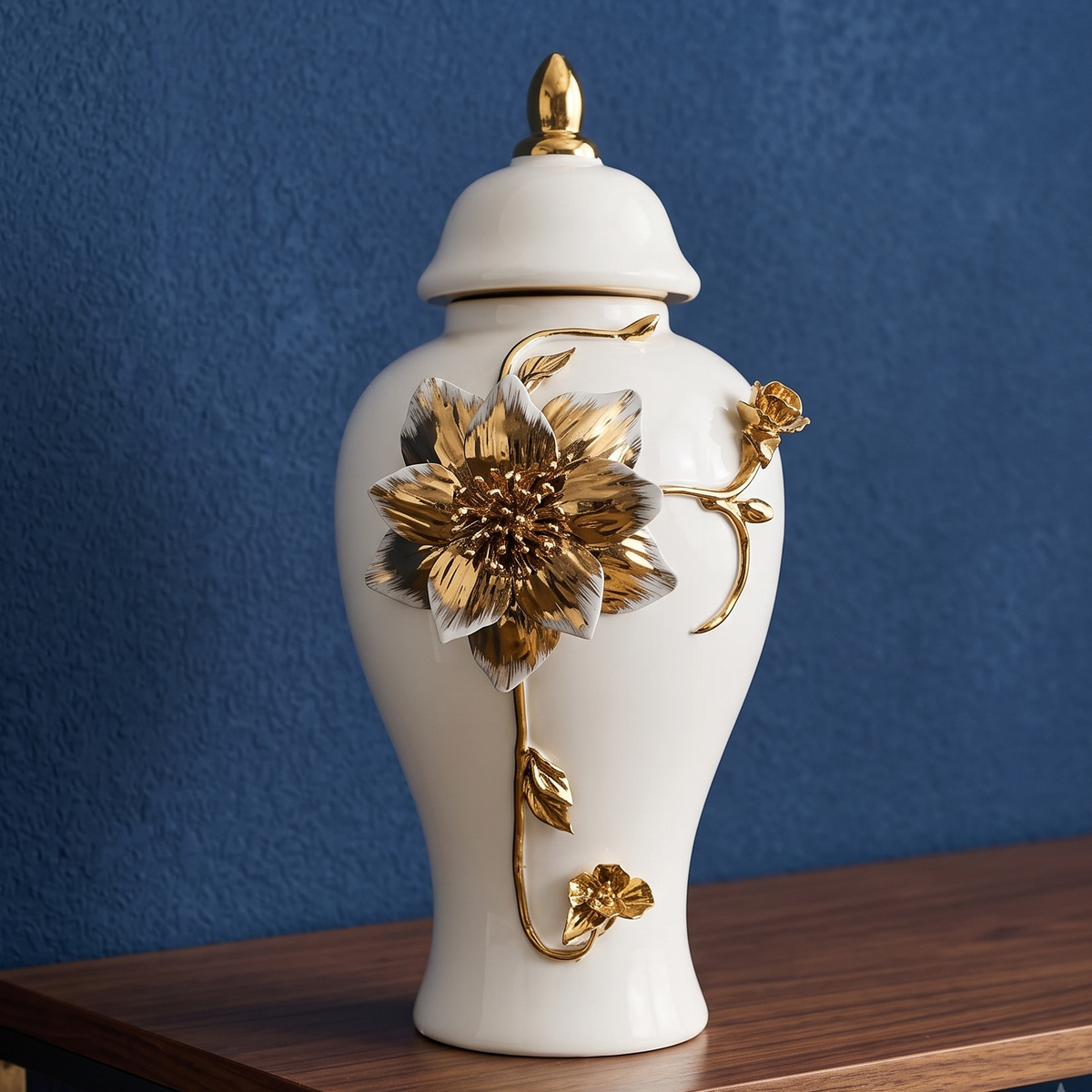 Floral Stem Ceramic Jar