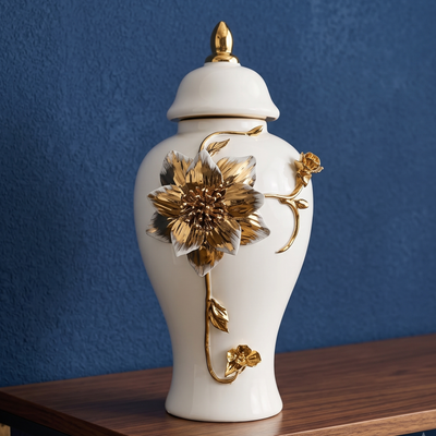 Floral Stem Ceramic Jar