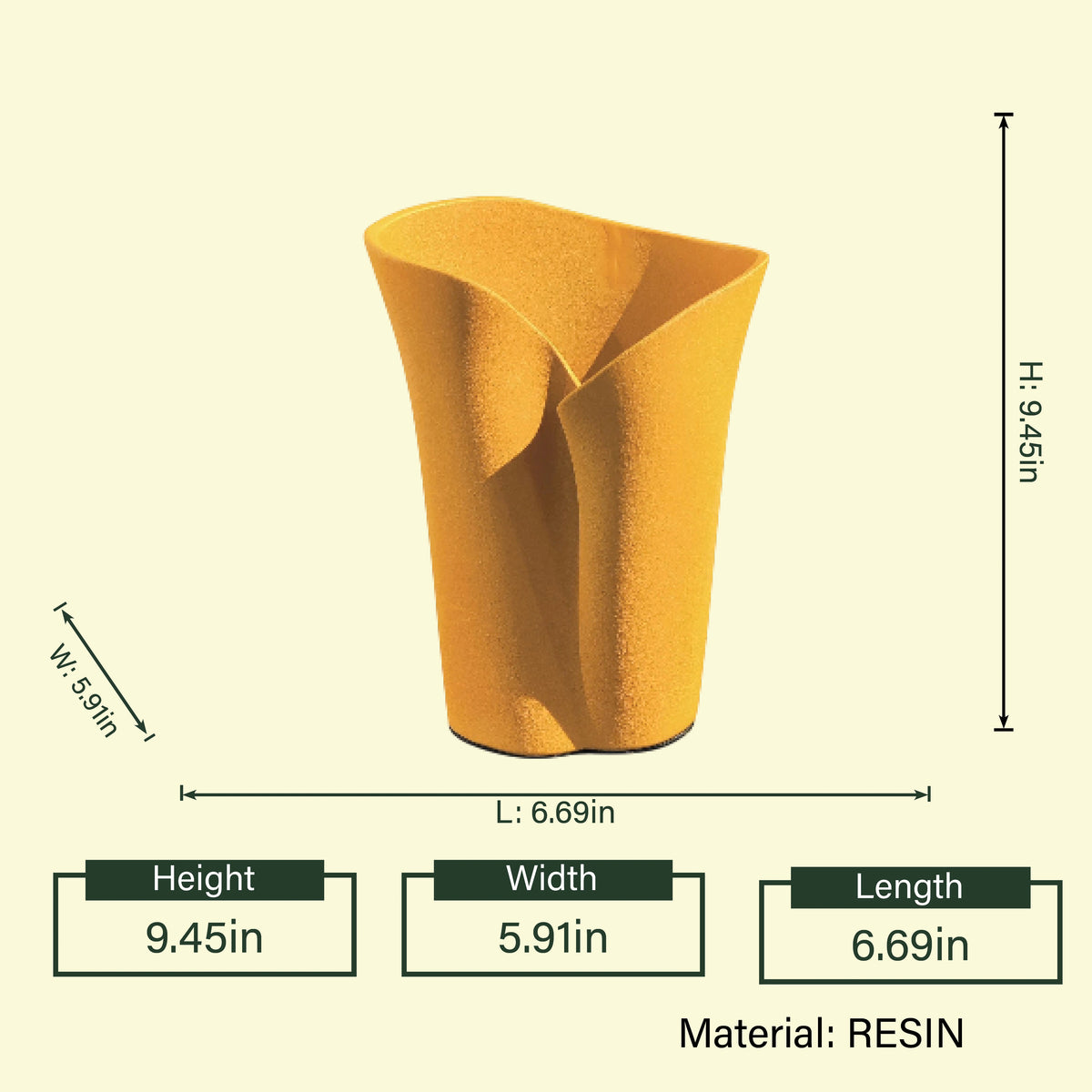 Luxury resin flower vase featuring a contemporary folded sculptural design, available in orange, white and black finishes, perfect for fresh flowers, dried botanicals and modern designer interiors.