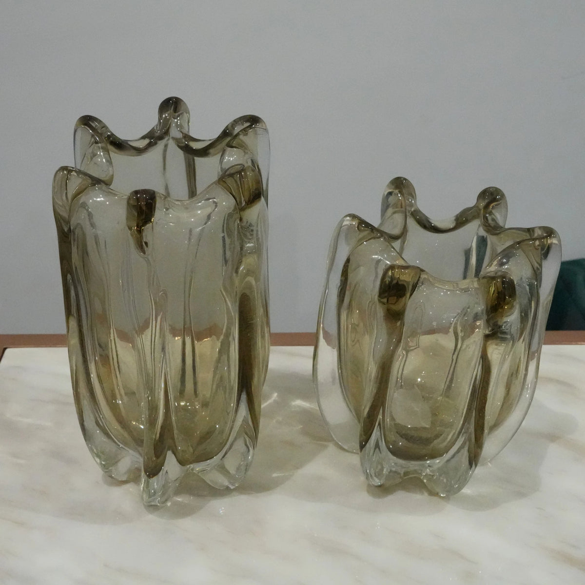 Premium smoky glass vase with abstract organic shape and luxury contemporary tabletop decor appeal for stylish homes