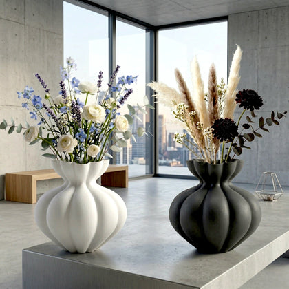 Fluted Form Vase ceramic vase with ribbed texture design