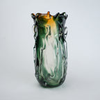 Green and amber gradient glass vase with sculpted organic design in small and big sizes