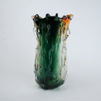 Green and amber gradient glass vase with sculpted organic design in small and big sizes