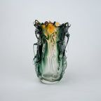 Green and amber gradient glass vase with sculpted organic design in small and big sizes