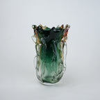 Green and amber gradient glass vase with sculpted organic design in small and big sizes