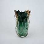 Green and amber gradient glass vase with sculpted organic design in small and big sizes