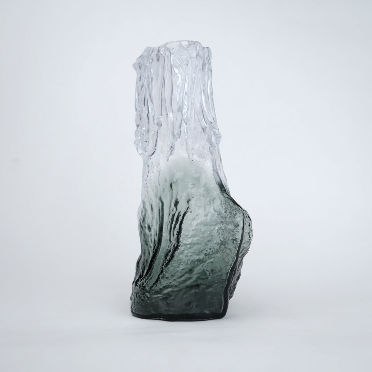 Frosted glass vase with melted texture and deep green base in small and big sizes