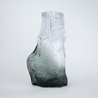 Frosted glass vase with melted texture and deep green base in small and big sizes