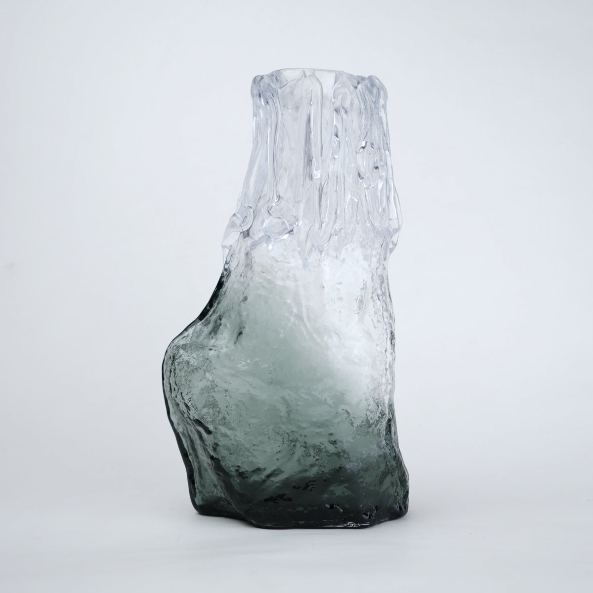Frosted glass vase with melted texture and deep green base in small and big sizes