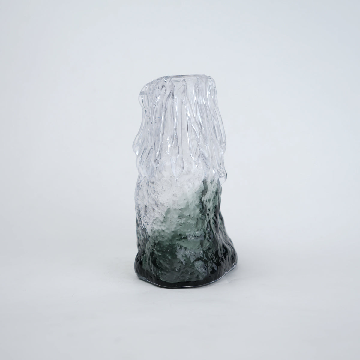 Frosted glass vase with melted texture and deep green base in small and big sizes