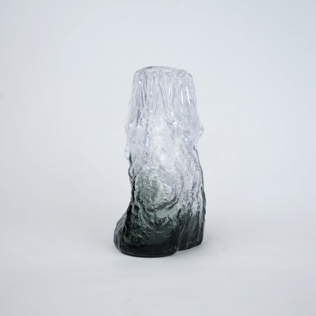 Frosted glass vase with melted texture and deep green base in small and big sizes