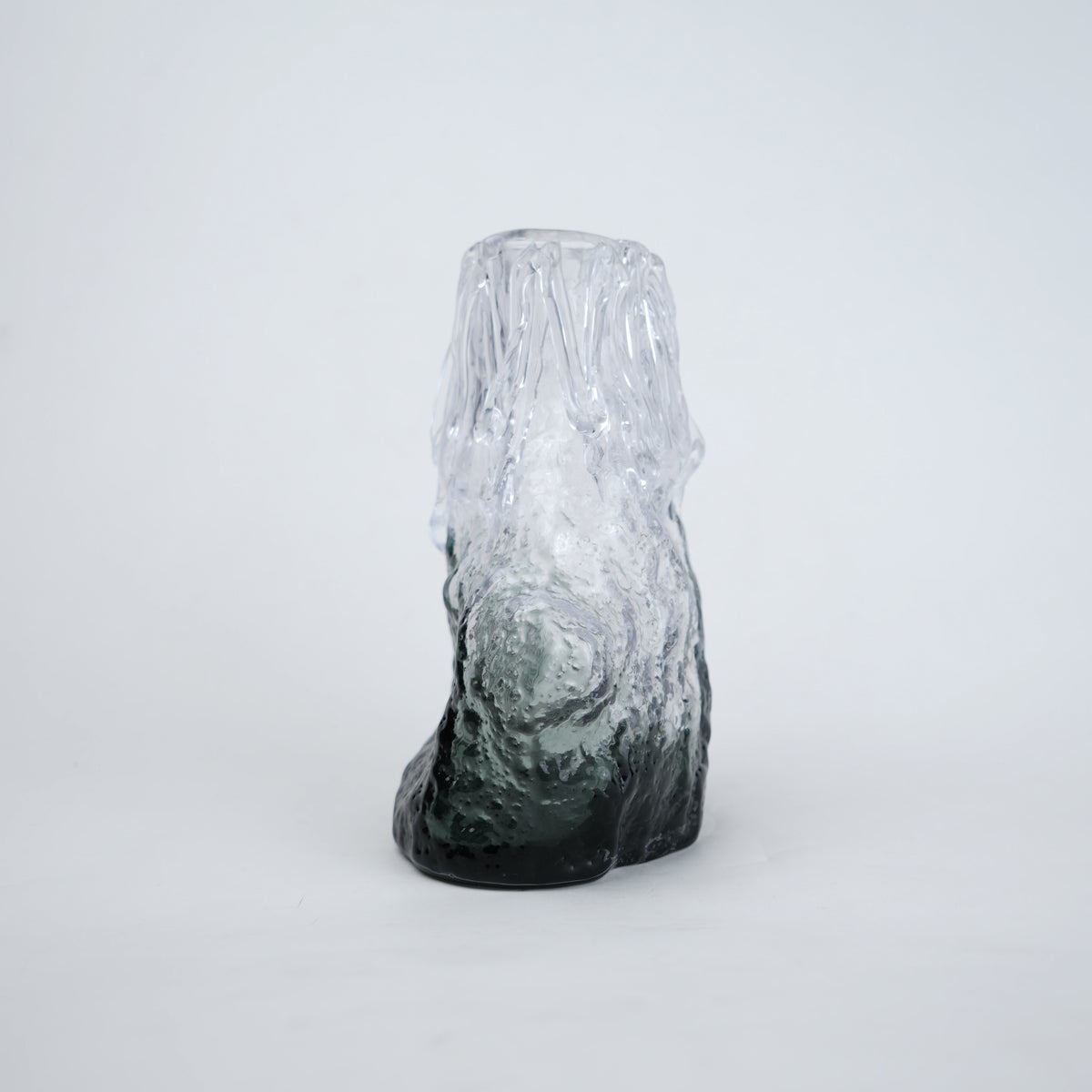 Frosted glass vase with melted texture and deep green base in small and big sizes
