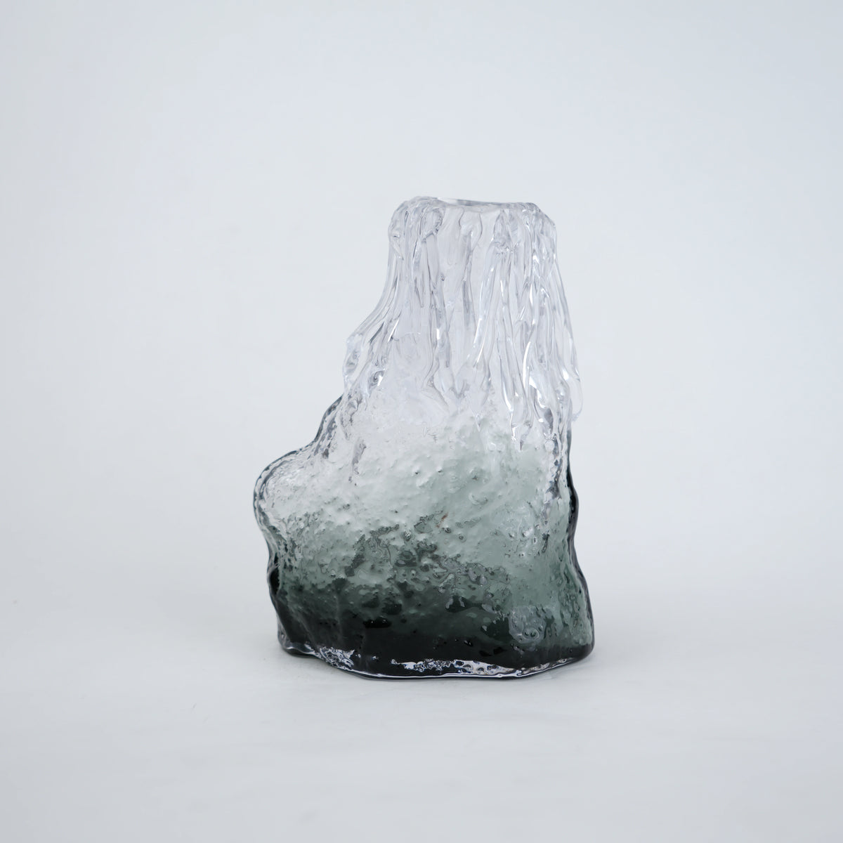 Frosted glass vase with melted texture and deep green base in small and big sizes