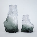 Frosted glass vase with melted texture and deep green base in small and big sizes
