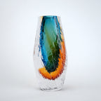 Aqua teal and amber core glass vase with textured clear exterior in two sizes