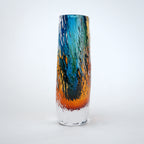 Aqua teal and amber core glass vase with textured clear exterior in two sizes