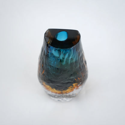 Aqua teal and amber core glass vase with textured clear exterior in two sizes