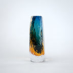 Aqua teal and amber core glass vase with textured clear exterior in two sizes