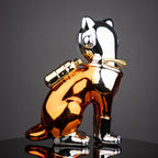 Artistic astronaut cat tabletop figurine featuring polished metallic styling and imaginative space-inspired decorative appeal