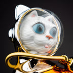 Modern space-themed cat decor accent crafted with glossy metallic finishes and futuristic character styling for luxury interiors