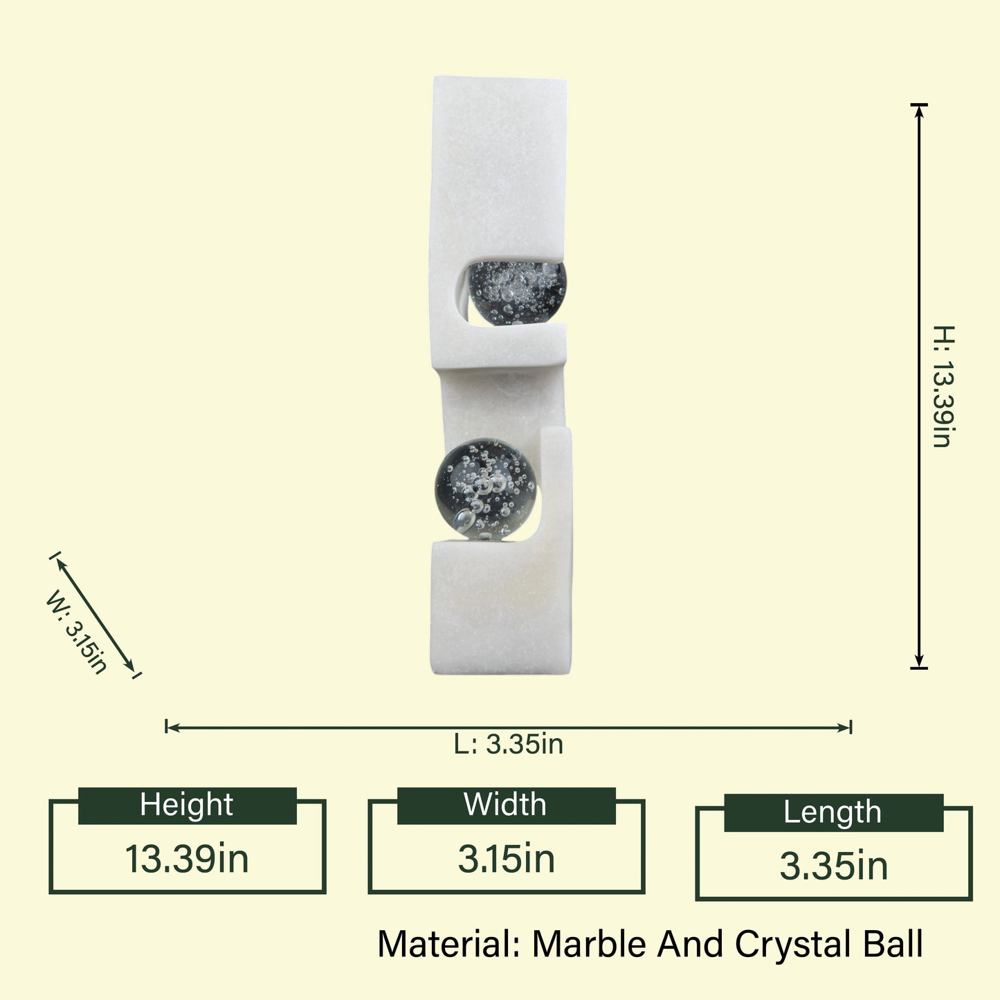 Marble crystal ball art, 13.39in spec diagram