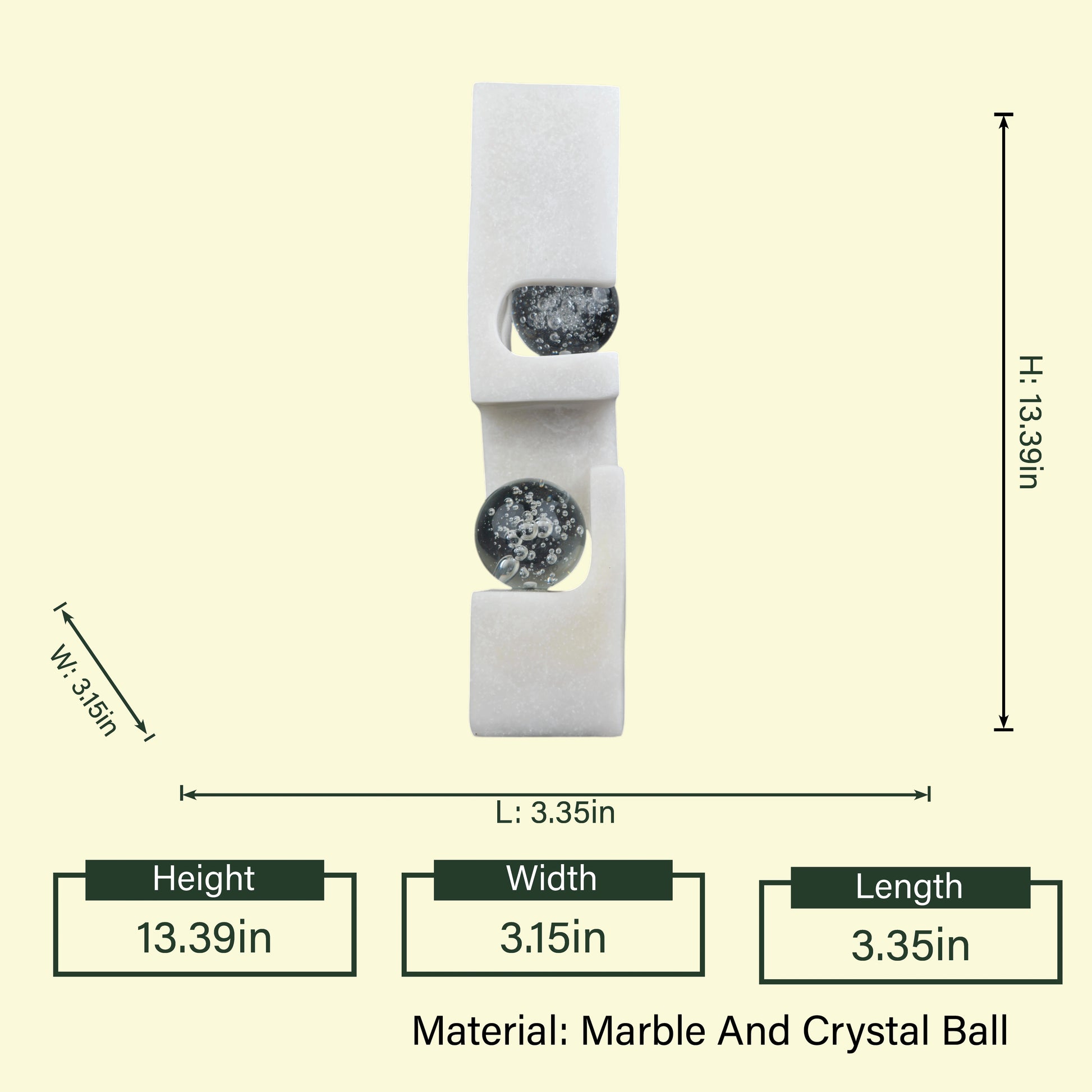 Marble crystal ball art, 13.39in spec diagram