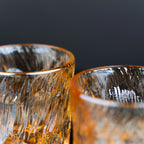 Amber textured whiskey glasses set, modern rocks glass design for scotch and cocktails, heavy base drinkware for home bar and entertaining