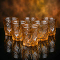 Amber textured whiskey glasses set, modern rocks glass design for scotch and cocktails, heavy base drinkware for home bar and entertaining