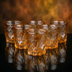 Amber textured whiskey glasses set, modern rocks glass design for scotch and cocktails, heavy base drinkware for home bar and entertaining