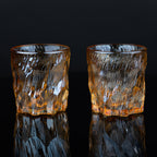 Amber textured whiskey glasses set, modern rocks glass design for scotch and cocktails, heavy base drinkware for home bar and entertaining