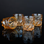 Amber textured whiskey glasses set, modern rocks glass design for scotch and cocktails, heavy base drinkware for home bar and entertaining