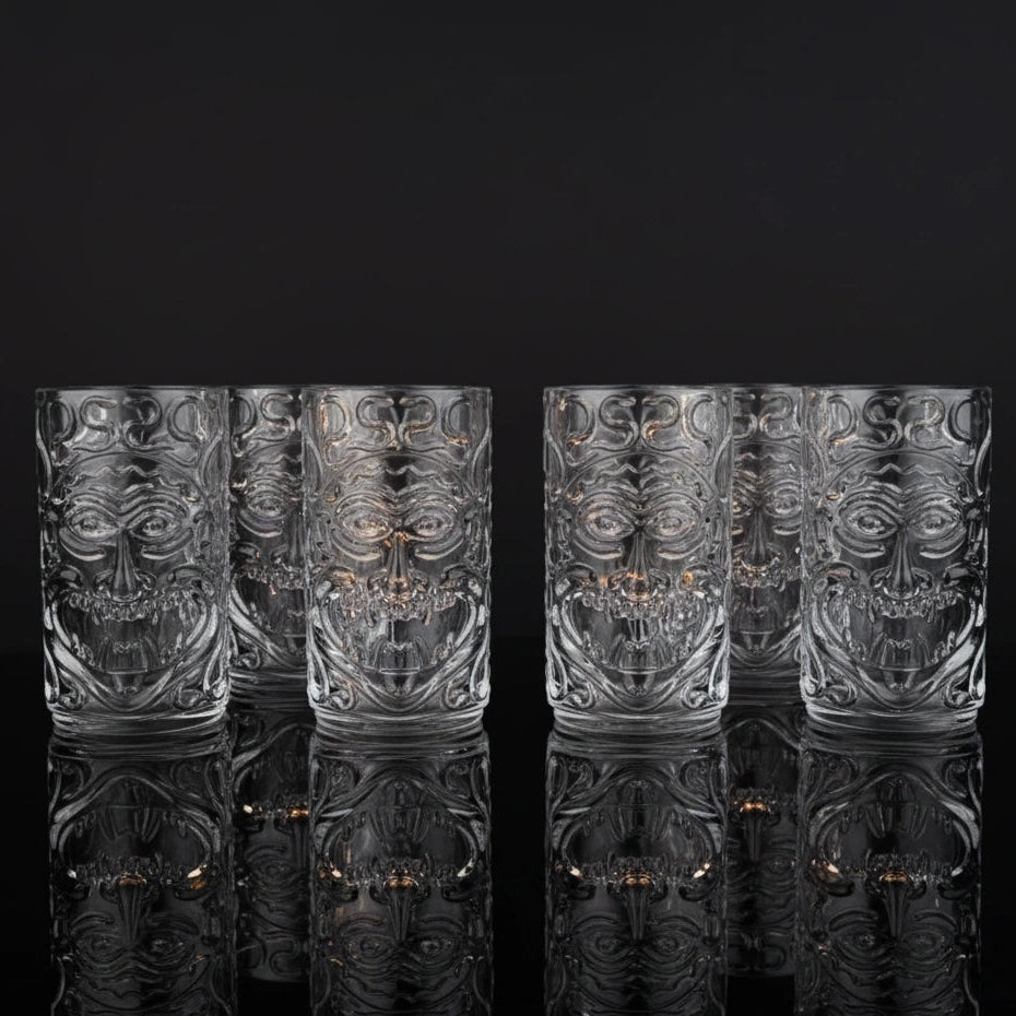 Clear Carved Tiki Tumblers - Set of 6