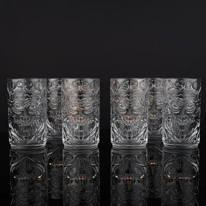 Clear Carved Tiki Tumblers - Set of 6