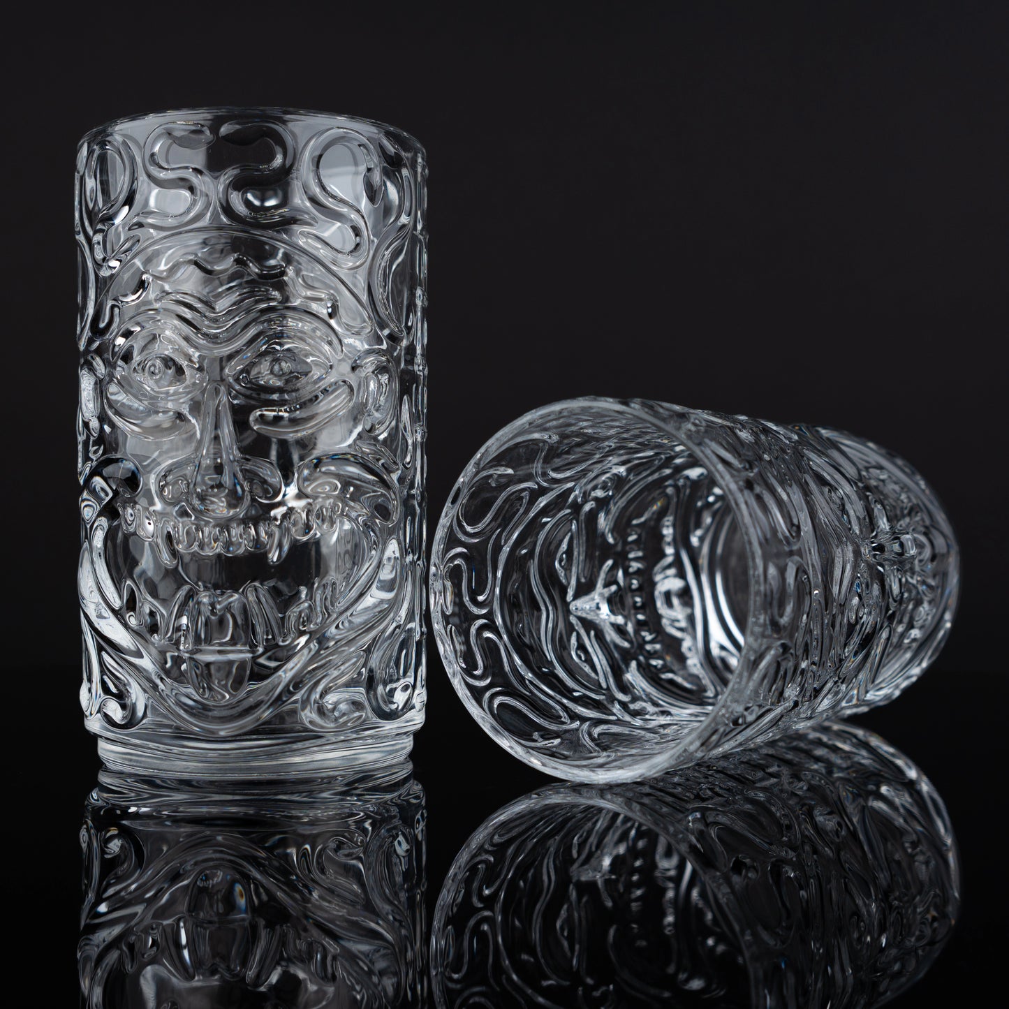 Clear Carved Tiki Tumblers - Set of 6