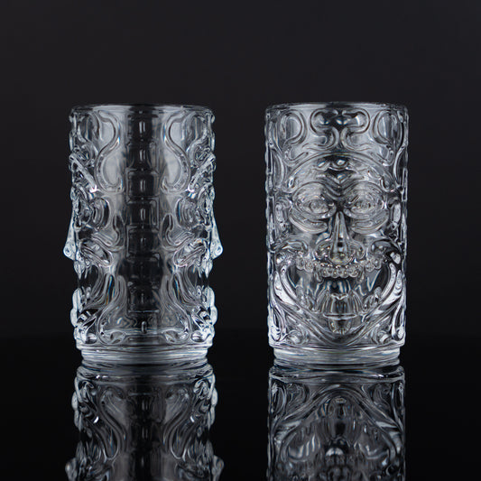 Clear Carved Tiki Tumblers - Set of 6