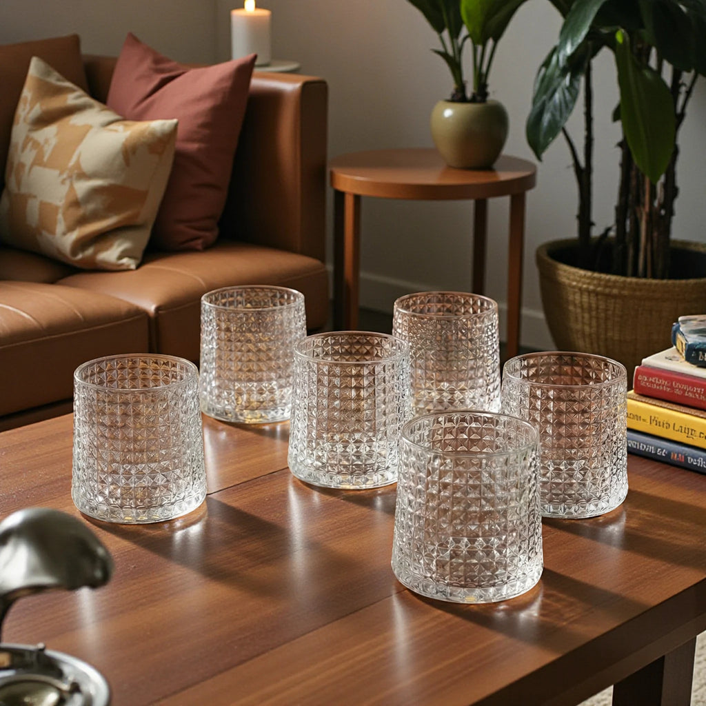 Premium scotch glasses arranged for refined entertaining, cocktail nights, and stylish hosting experiences